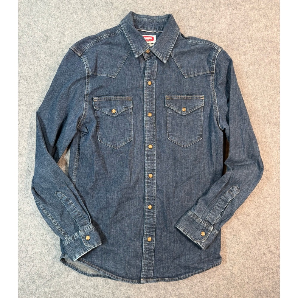 Wrangler Mens Blue‎ Denim Western Snap Shirt Small Pearl Snap Cowboy Long Slv - Picture 2 of 9
